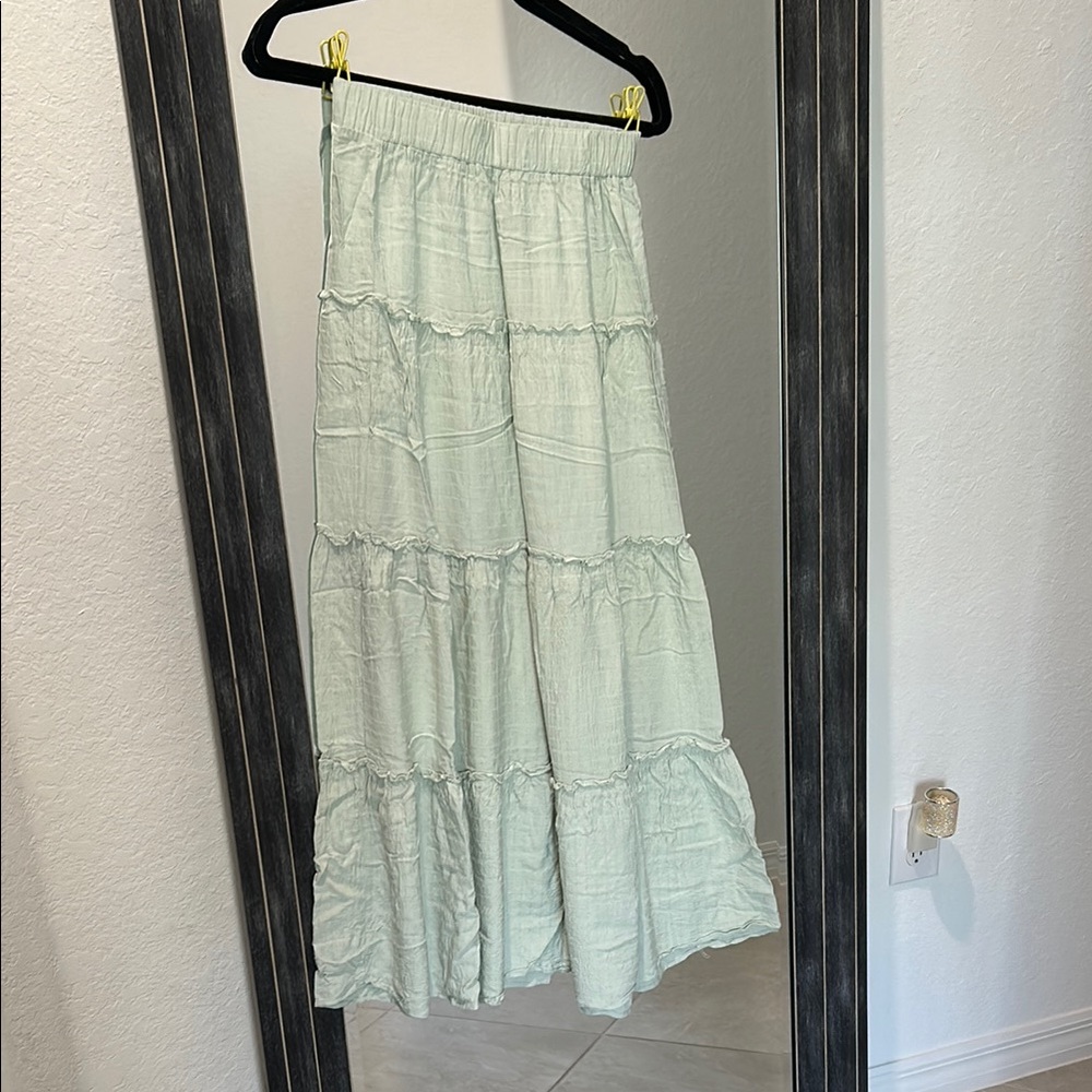 Mint Green Tiered Maxi Skirt